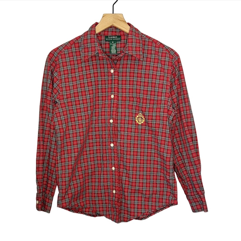 Lauren Ralph Lauren Plaid Button Top in Red/Green 6